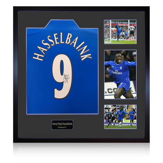 Jimmy Floyd Hasselbaink Signed Chelsea Shirt Elite Frame
