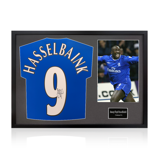Jimmy Floyd Hasselbaink Signed Chelsea Shirt Classic Frame
