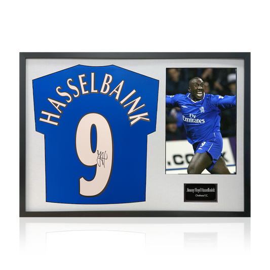 Jimmy Floyd Hasselbaink Signed Chelsea Shirt Classic Frame.