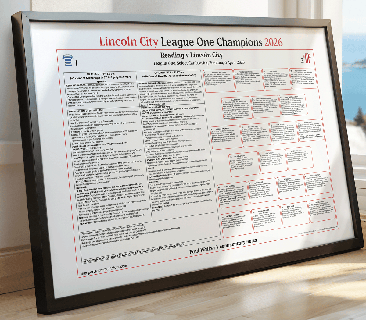 FOOTBALL Lincoln City Champions, Lincoln City beat Reading, Select Car Leasing Stadium, 6 April 2026. Paul Walker