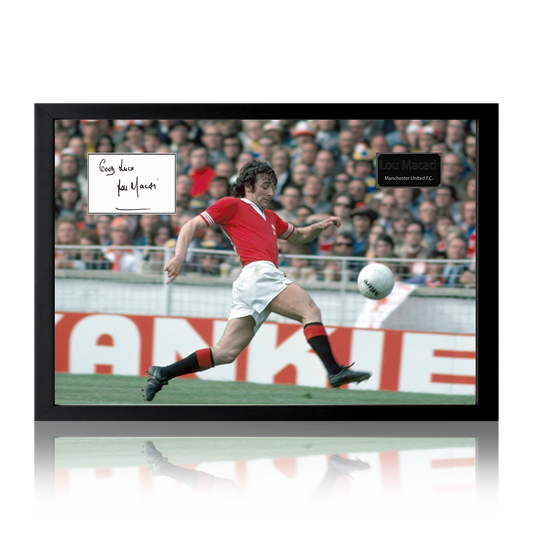 Lou Macari Signed Manchester United Cut Iconic Frame