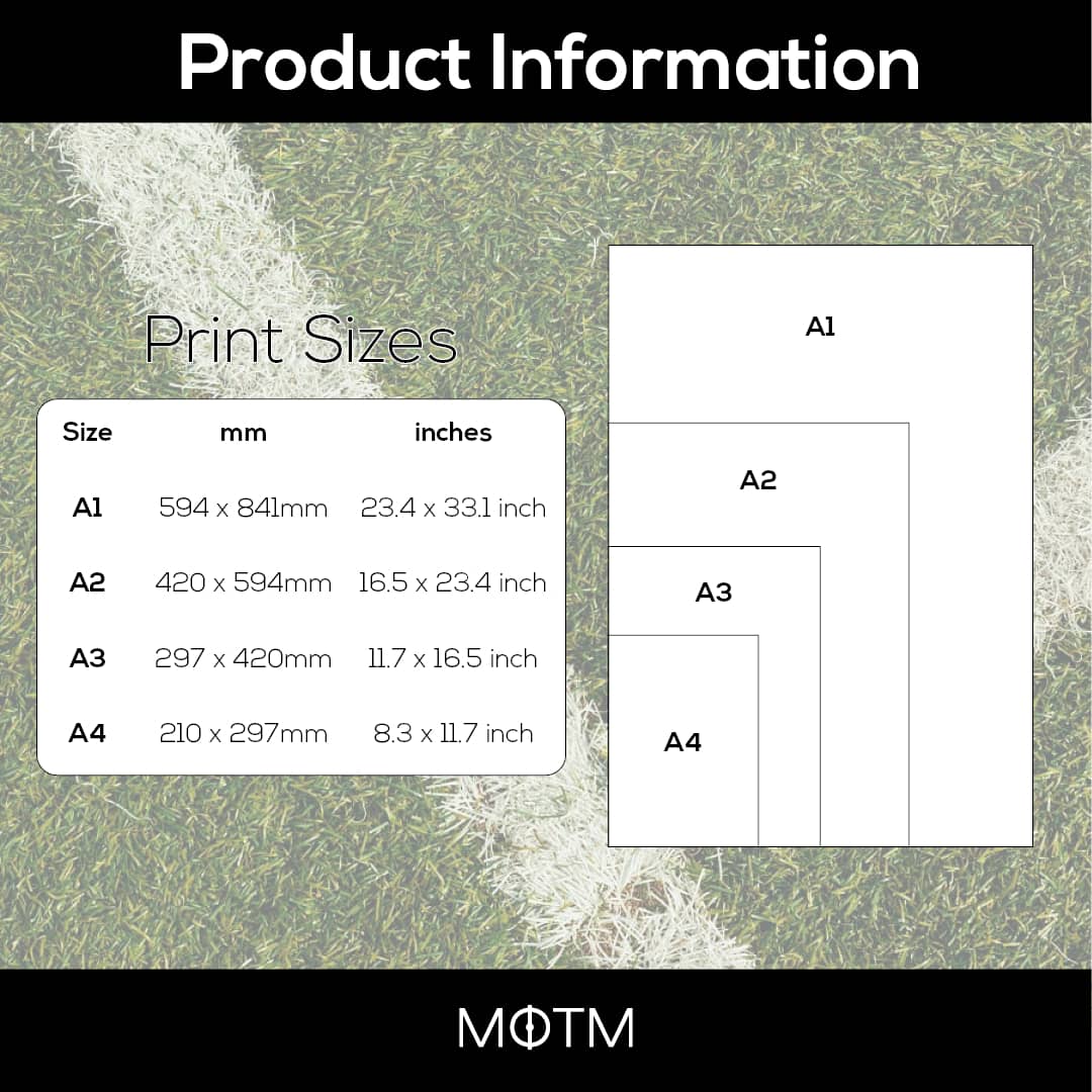 Print sizes chart with dimensions on a textured background