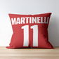 Martinelli home cushion cover - A red Arsenal cushion with white Martinelli 11 cup font