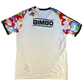 Colorful sports jersey with 'BIMBO' branding on a white background back 