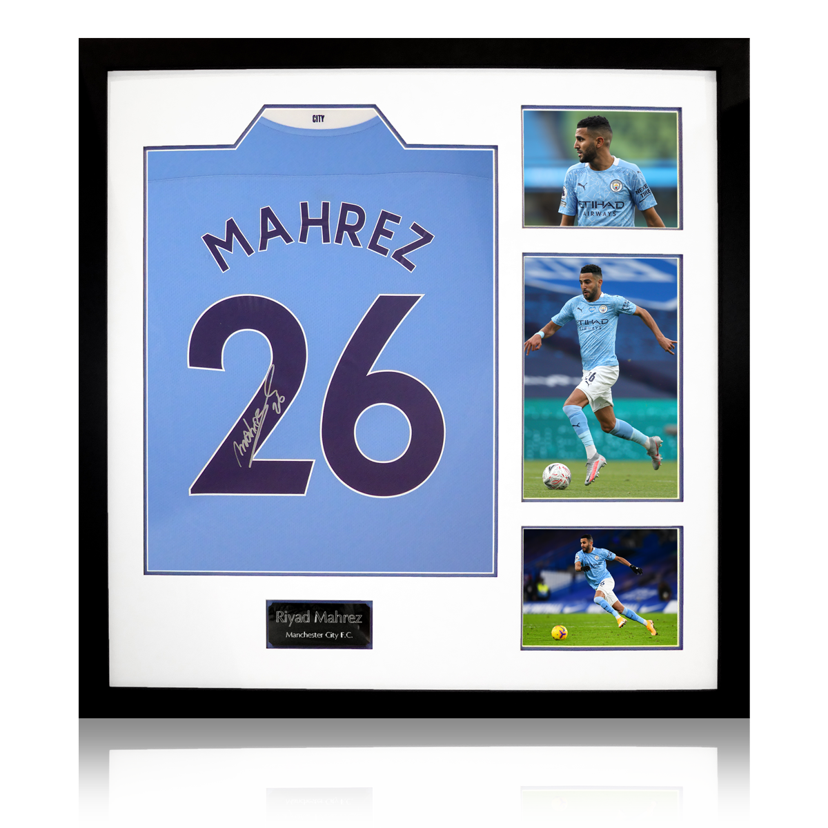 Riyad Mahrez Signed Manchester City Shirt Elite Frame