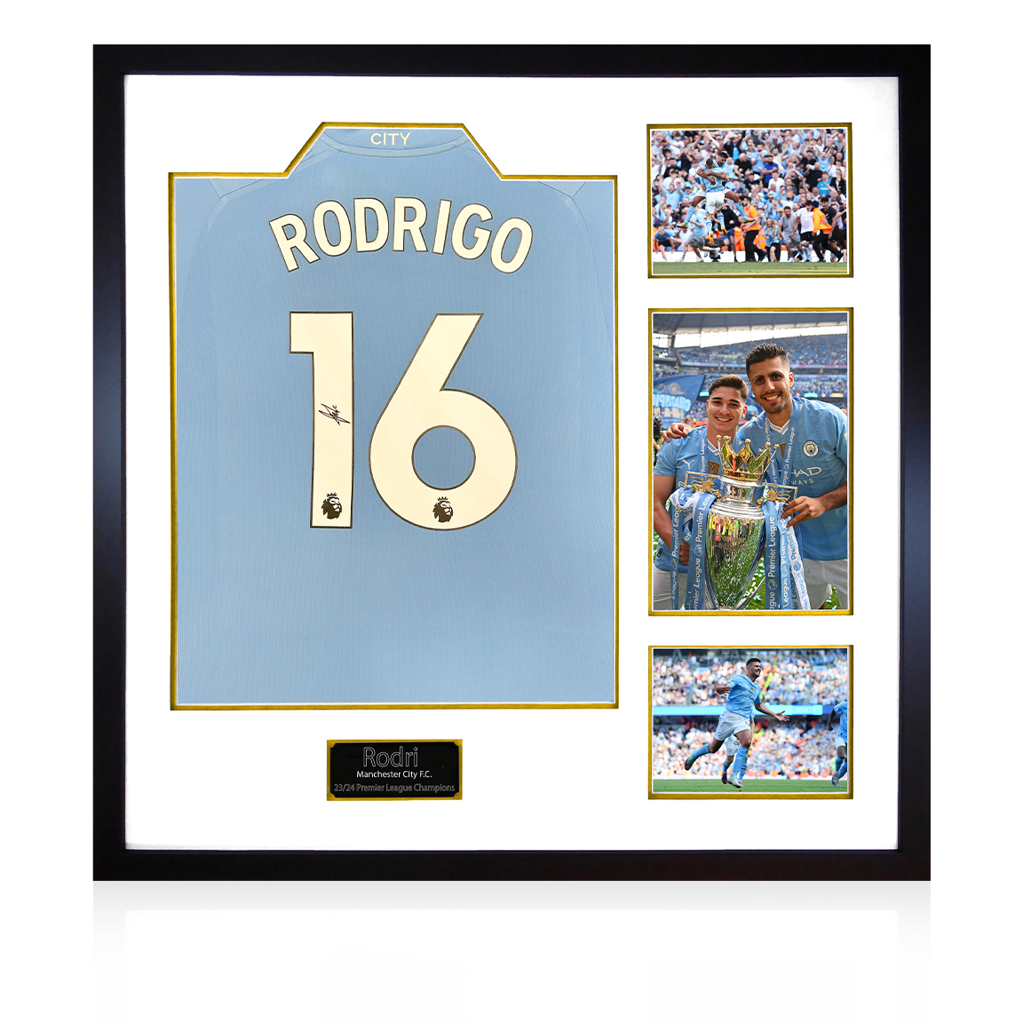 Rodri Signed Manchester City 23/24 Premier League Champions Shirt Elite Frame