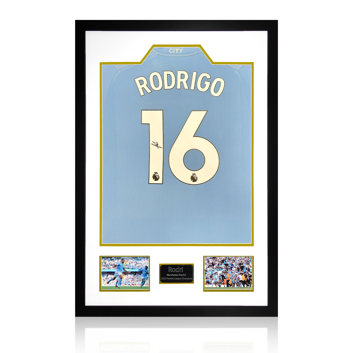Rodri Signed Manchester City 23/24 Premier League Champions Shirt Premium Frame