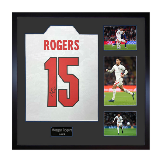 Morgan Rogers Signed England Home Shirt Elite Frame