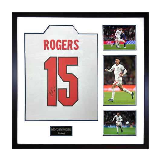 Morgan Rogers Signed England Home Shirt Elite Frame