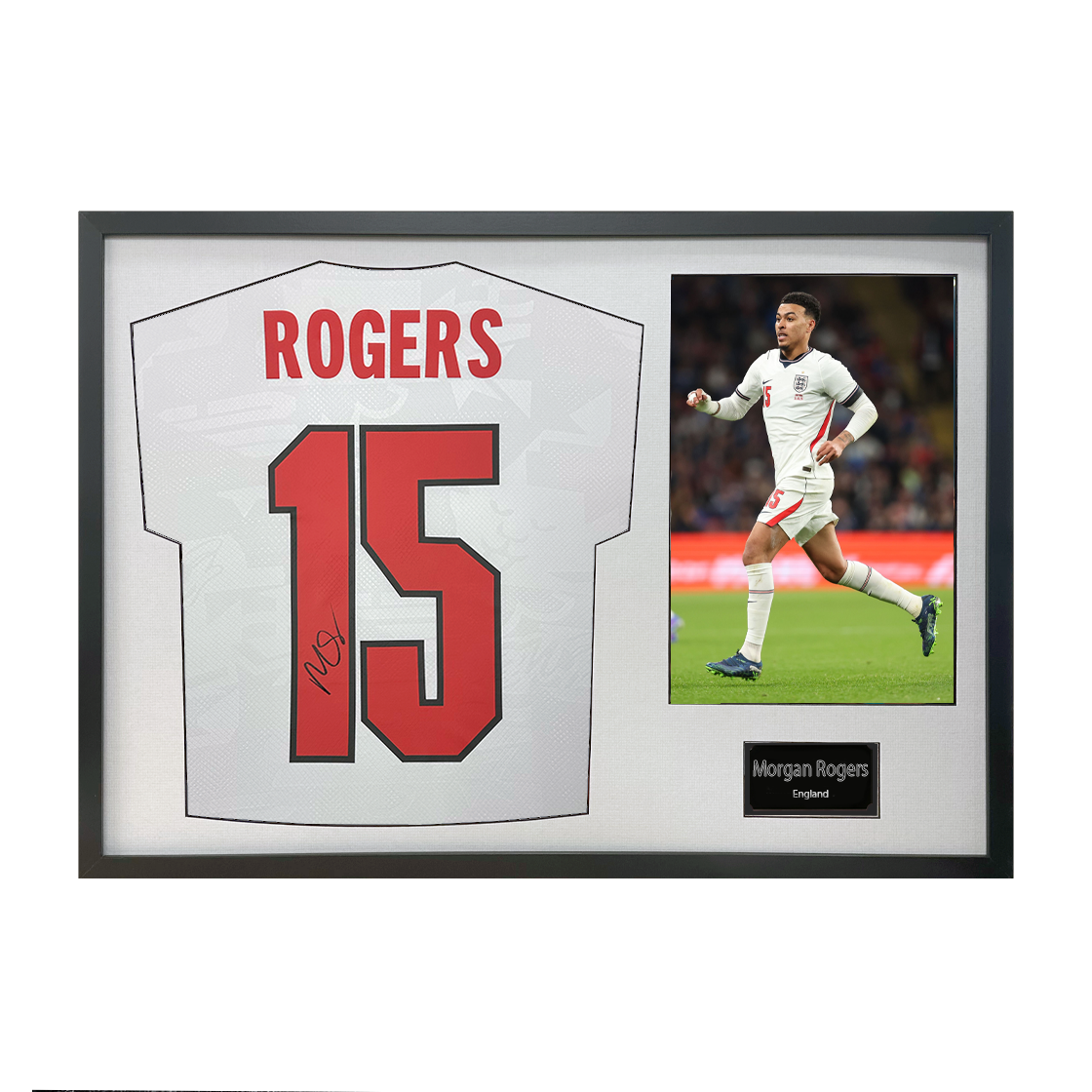 Morgan Rogers Signed England Home Shirt Standard Frame