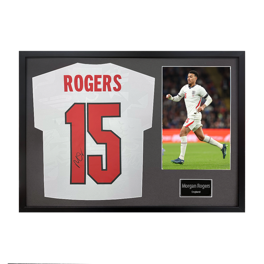 Morgan Rogers Signed England Home Shirt Standard Frame
