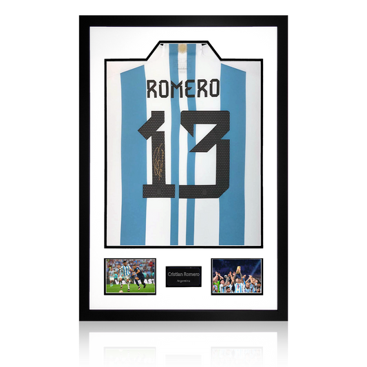 Cristian Romero Signed Argentina Shirt Premium Frame
