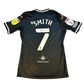 Black sports jersey with 'Smith' and number '7' on a white background. Swansea City 2021/2022 Match Worn Away Shirt - Smith 7