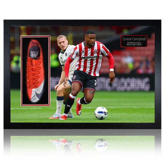 Tyrese Campbell Signed & Match-Worn Sheffield United Boot Iconic Frame #2