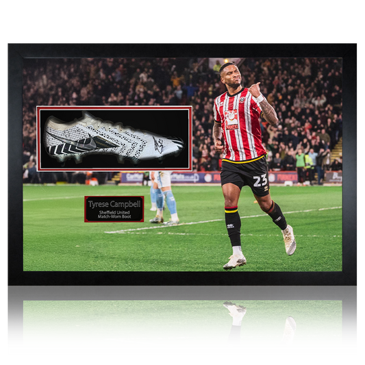 Tyrese Campbell Signed & Match-Worn Sheffield United Boot Iconic Frame #1