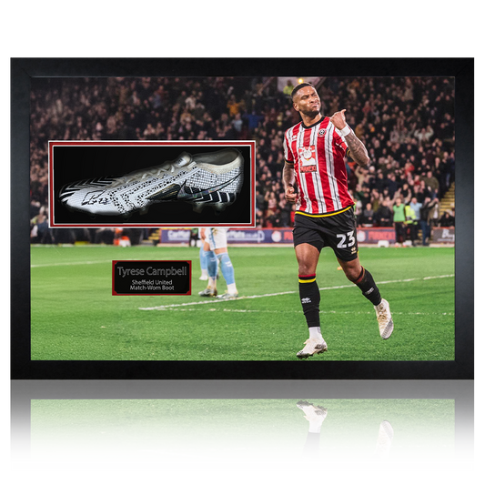 Tyrese Campbell Signed & Match-Worn Sheffield United Boot Iconic Frame #2