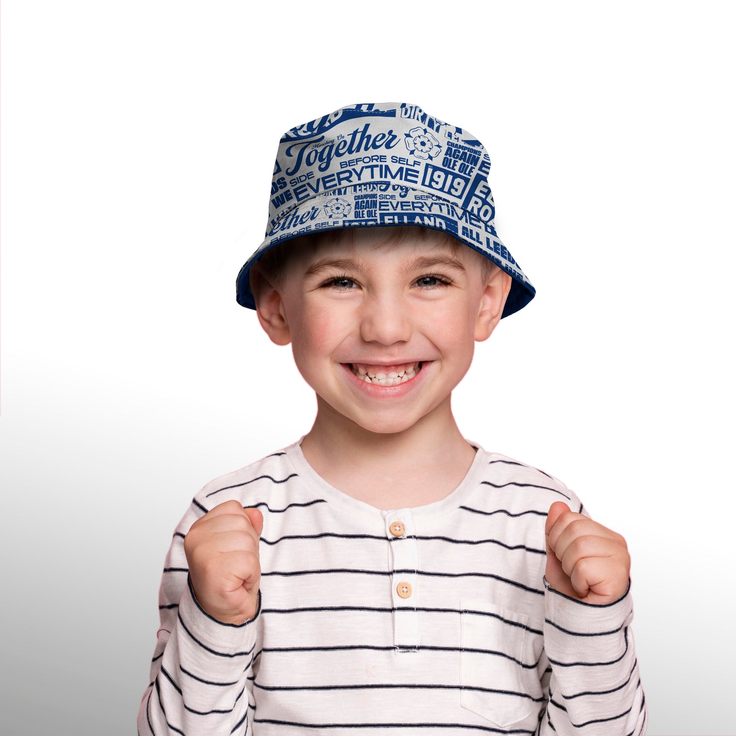 Leeds - Word Montage - White & Blue - Bucket Hat