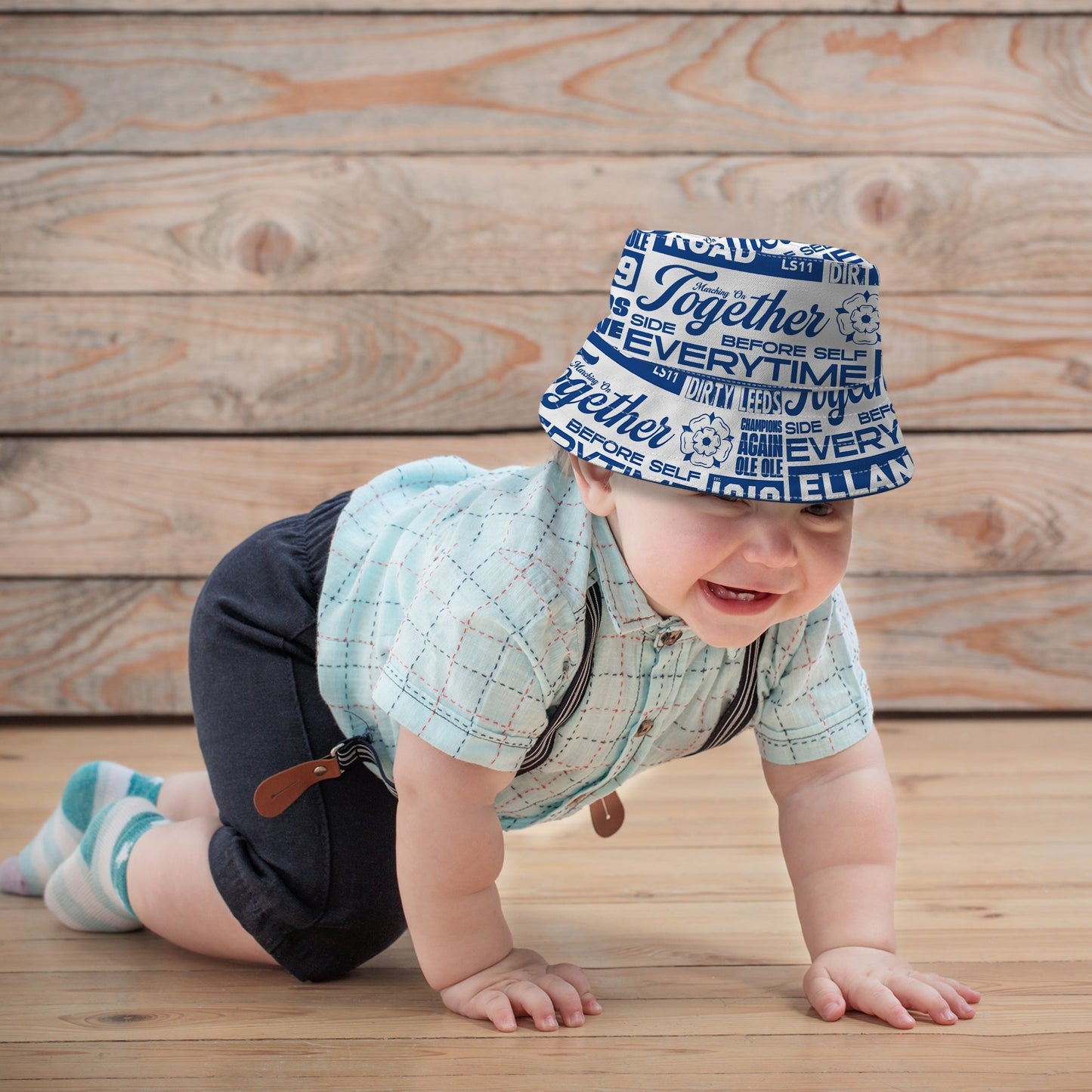 Leeds - Word Montage - White & Blue - Bucket Hat