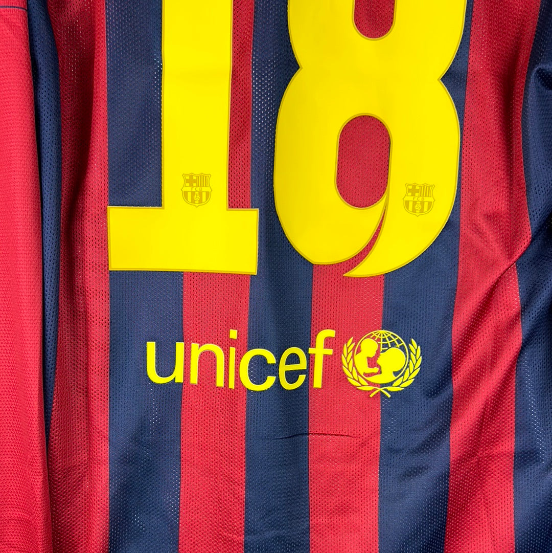 Barcelona 2013/2014 Player Issue Home Shirt - Jordi Alba 18 - Long Sleeve