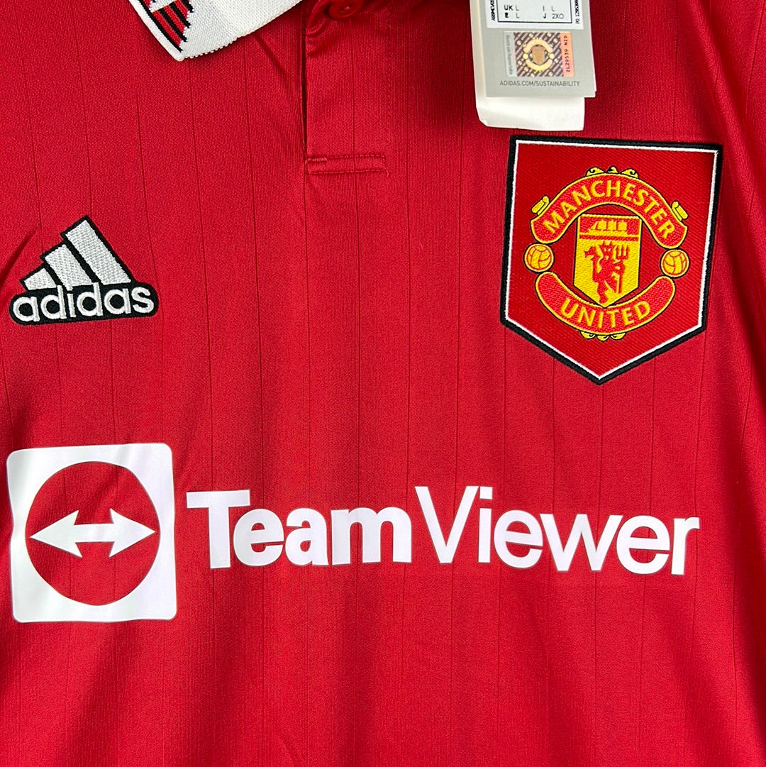 Manchester United 2022/2023 Signed Home Shirt - Eriksen & Martinez - MUFC COA
