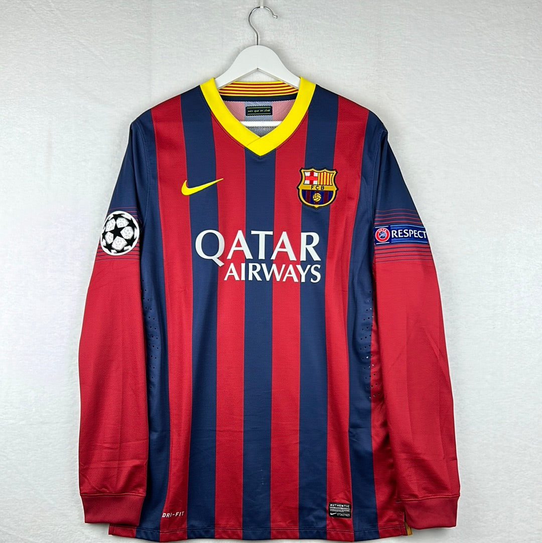 Barcelona 2013/2014 Player Issue Home Shirt - Pique 3 - Champions League