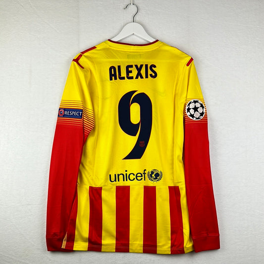 Barcelona 2013/2014 Player Issue Away Shirt - Alexis 9 - Champions League - Long Sleeve