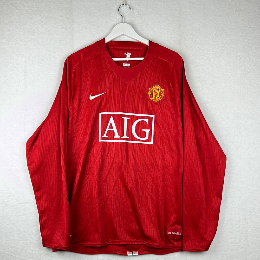 Manchester United 2007/2008 Home Shirt - Large - Long Sleeve - Vintage United Shirt