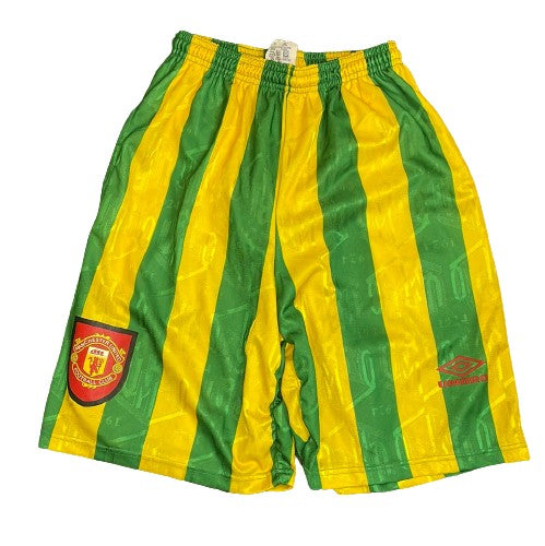 Manchester United 1994/1995 Training Shorts - Large Adult - Green & Gold Vintage