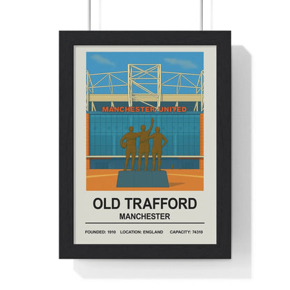 Framed poster of Old Trafford stadium with Manchester United text