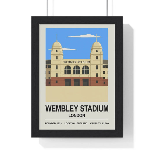 Framed poster of Wembley Stadium in London with a black frame.