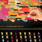 Map of England with football stadium locations and a hand holding a scratch pelctrum removing Brighton's ground.