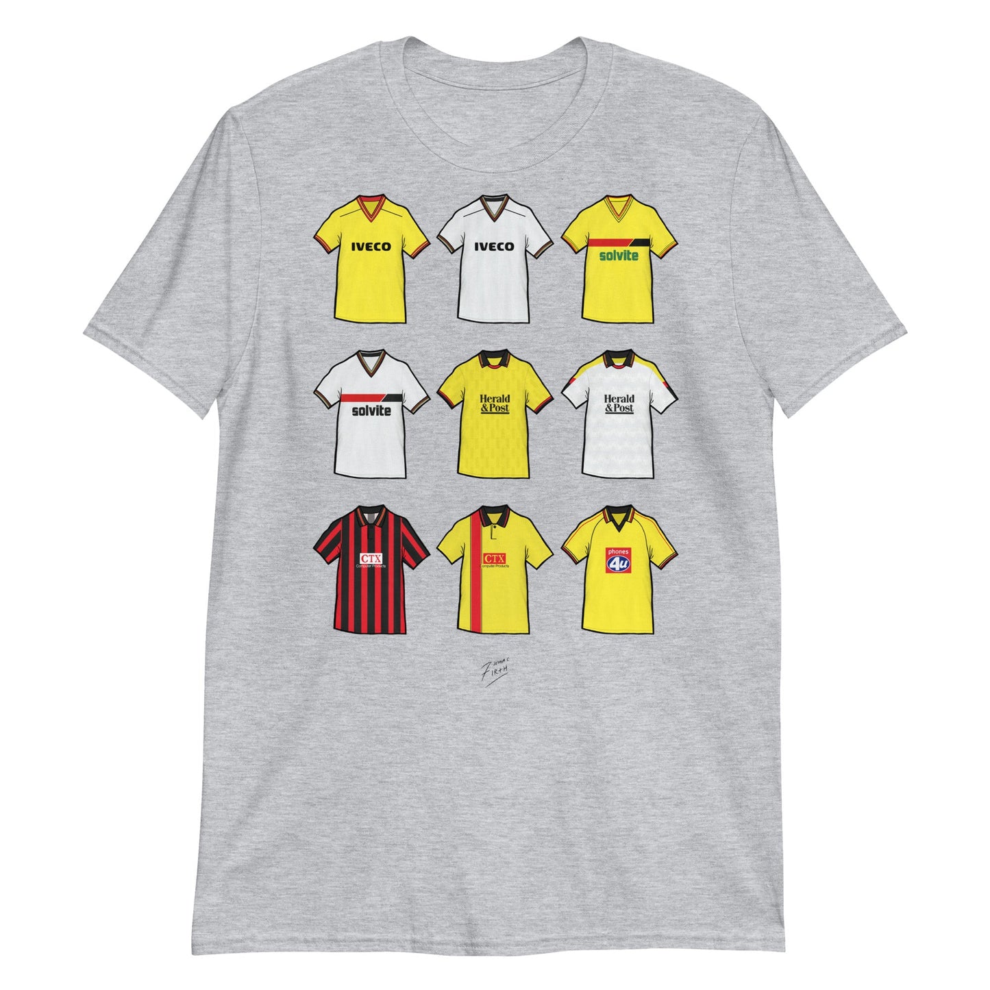 Watford Retro Shirts Illustrated Football T-Shirt