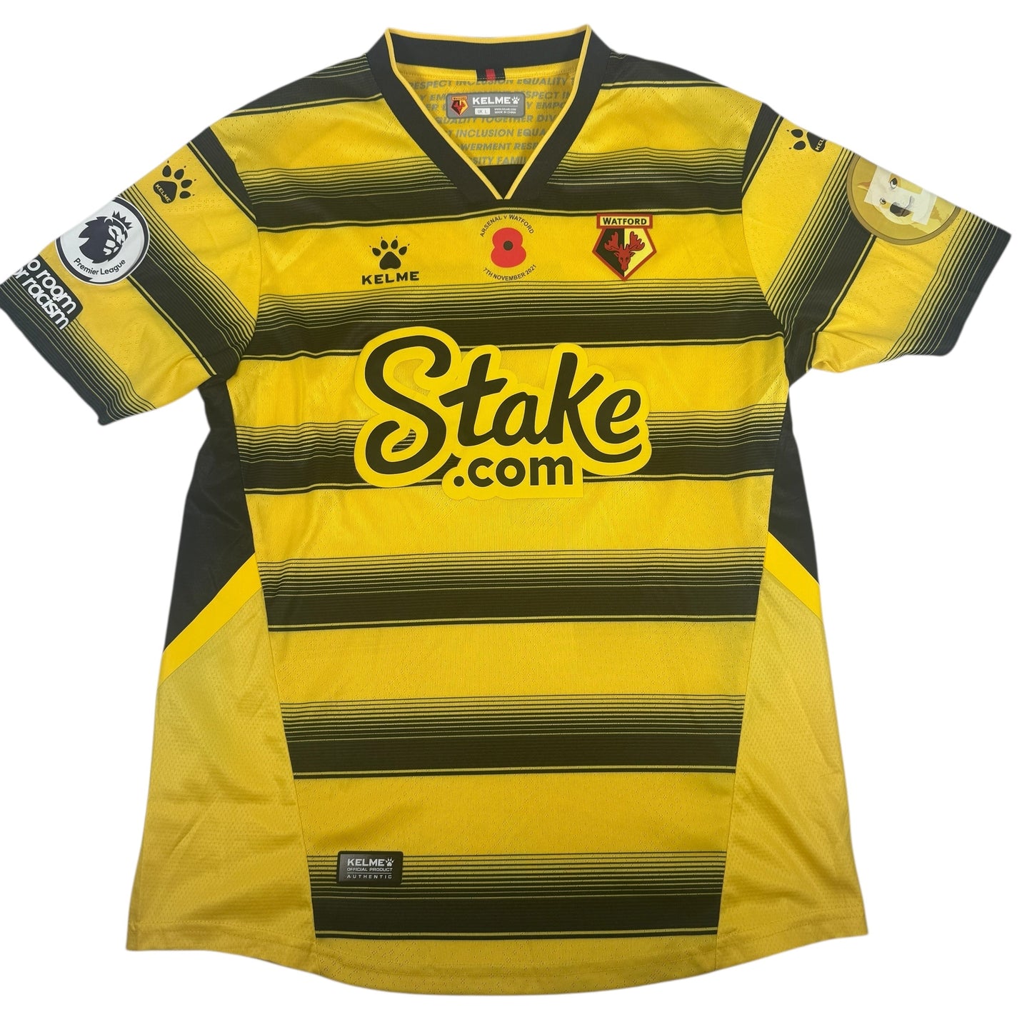 KING 7 Watford 2020/2021 Home Match Spec Poppy Football Shirt Large