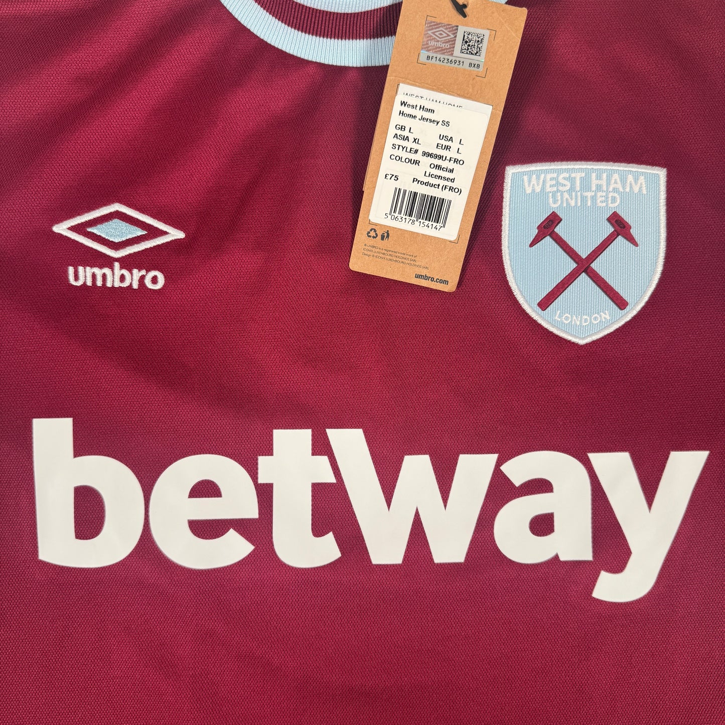 West Ham United 2024/2025 Home Football Shirt Large BNWT
