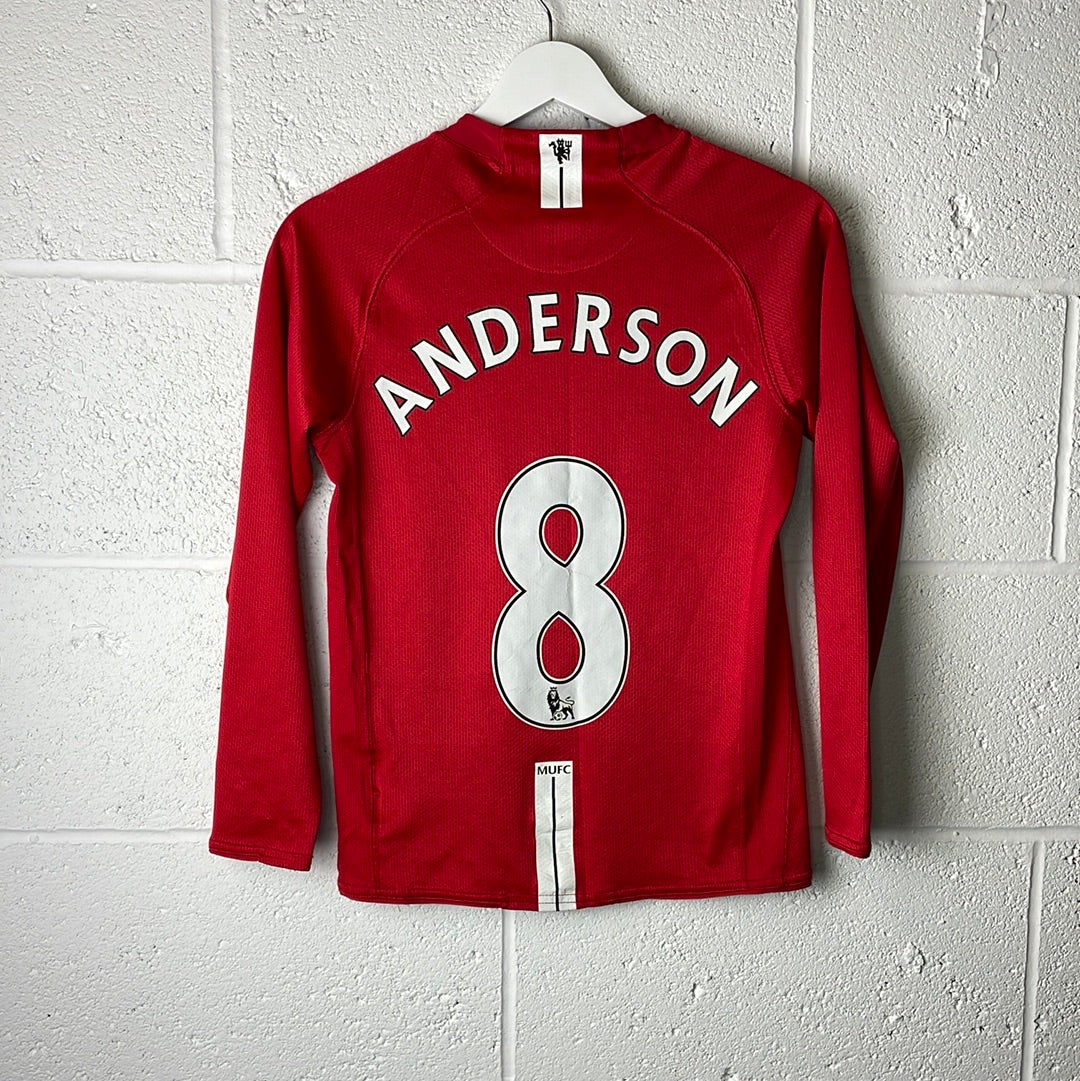 Manchester United 2007/2008 Home Shirt - Youth Large- Long Sleeve - ANDERSON 8