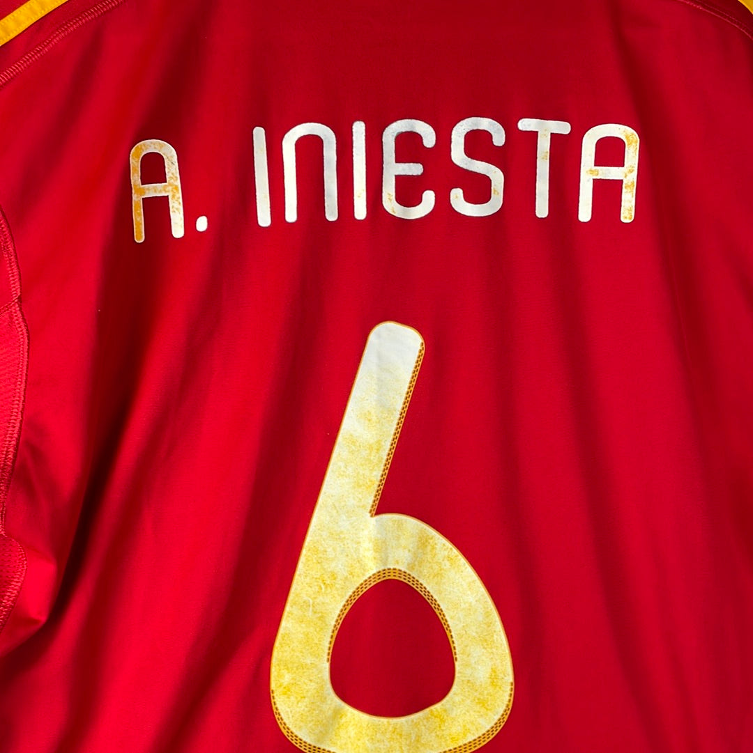 Spain 2009/2010 Home Shirt - Good Condition - Iniesta 6 Print - Adidas V31236