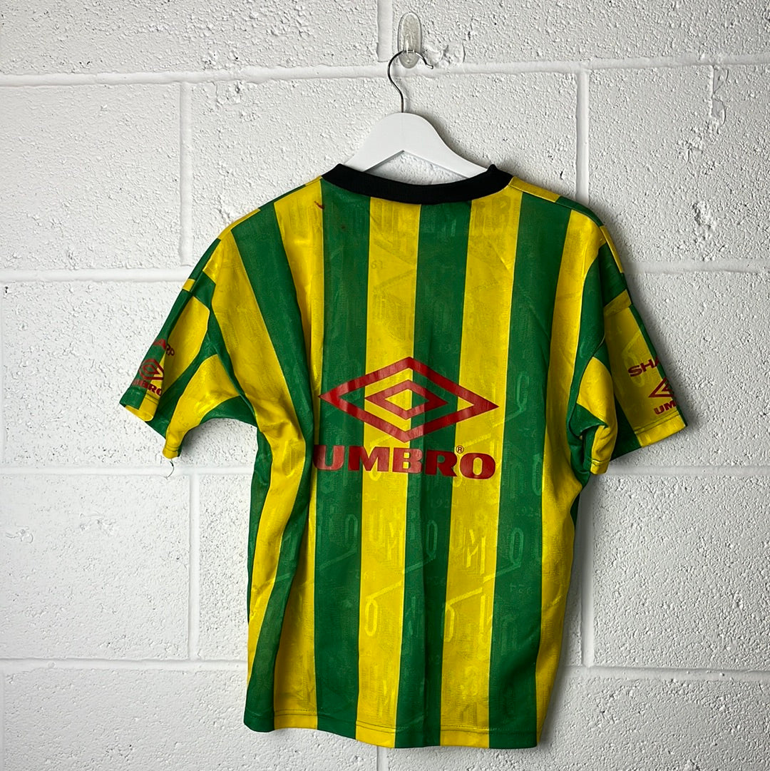 Manchester United 1992-1993 Green & Gold Training Shirt - LB/ Small Adult - Very Good Condition