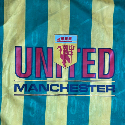 Manchester United 1992-1993 Green & Gold Training Shirt - LB/ Small Adult - Very Good Condition